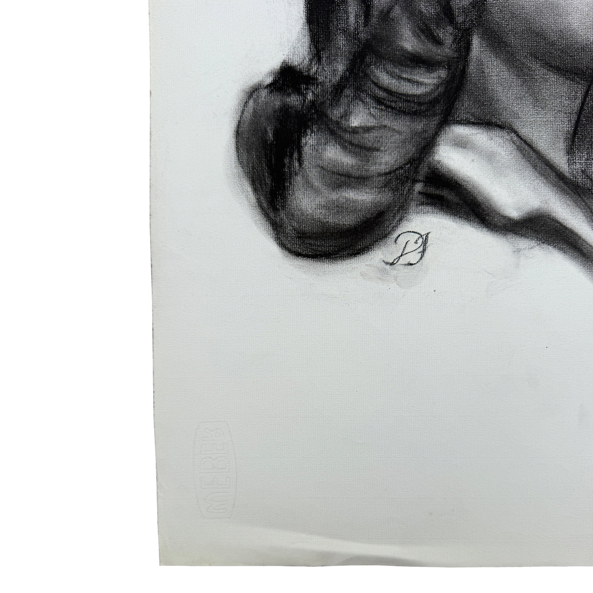Vintage Charcoal Portrait Drawing of a Woman with Headband and Swept Curls