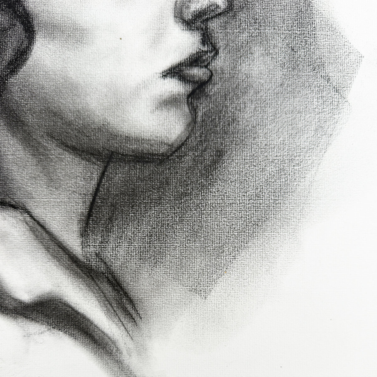 Vintage Charcoal Portrait Drawing of a Woman with Headband and Swept Curls