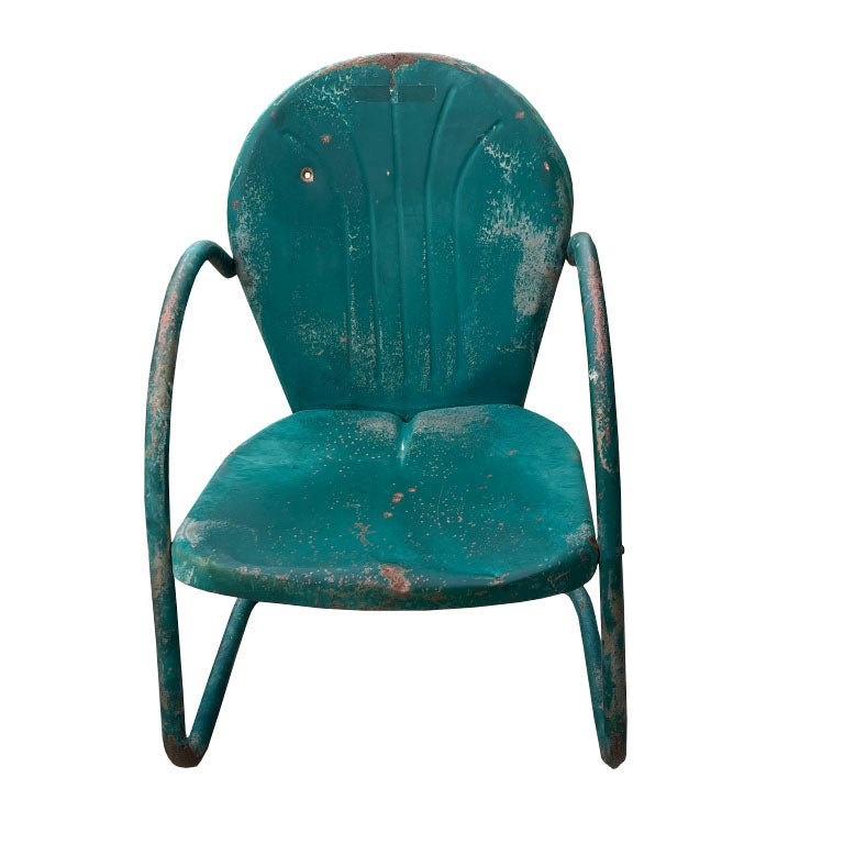 Mid Century South West Green Metal Patio or Garden Arm Chairs - A Pair