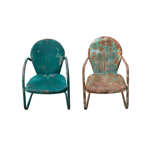 Mid Century South West Green Metal Patio or Garden Arm Chairs - A Pair