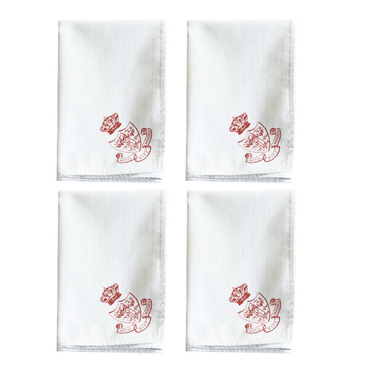 Vintage Hotel Ritz Madrid Linen Table Napkins in Red and White, Set of 4