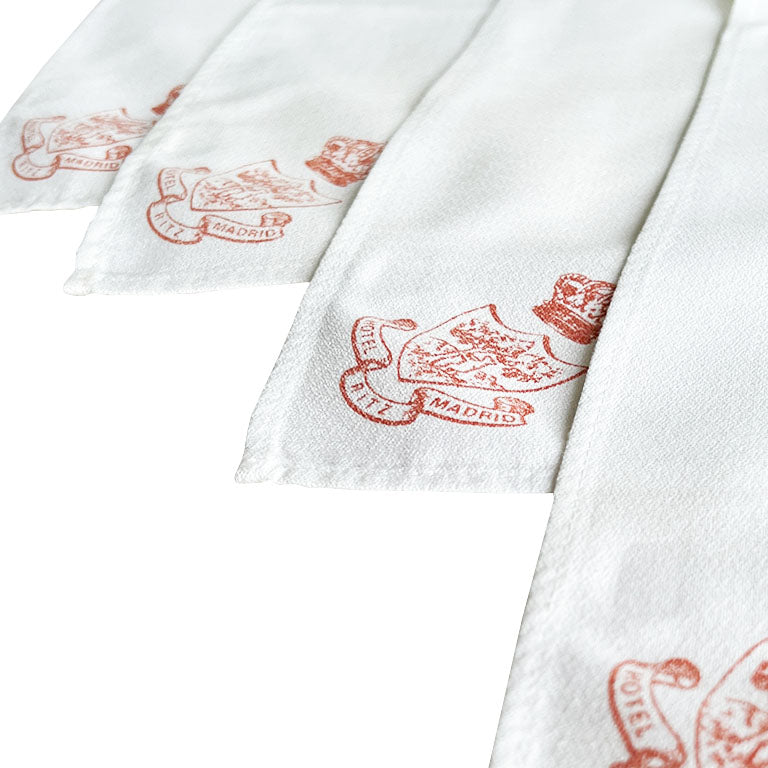 Vintage Hotel Ritz Madrid Linen Table Napkins in Red and White, Set of 4