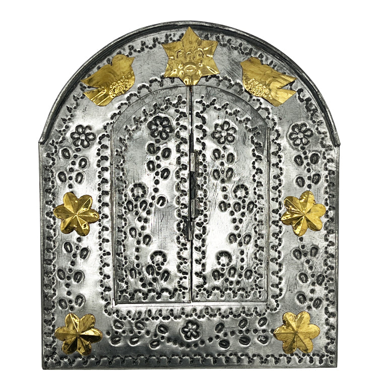 Handcrafted Mexican Tin Mirror with Opening Doors Folk Art from Santa Fe