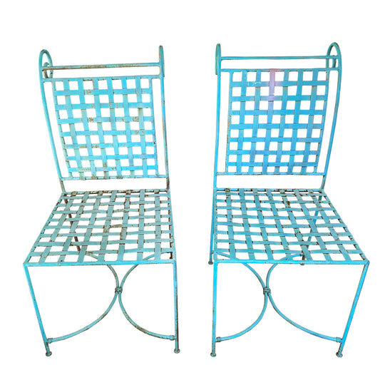 Italian Mid-Century Wrought Iron Patio Chairs, Attributed to Salterini - A Pair