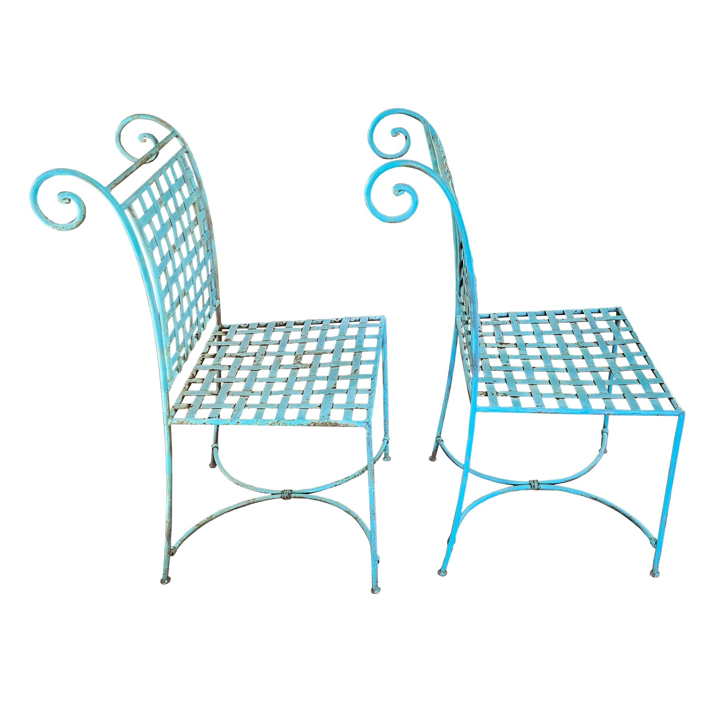 Italian Mid-Century Wrought Iron Patio Chairs, Attributed to Salterini - A Pair