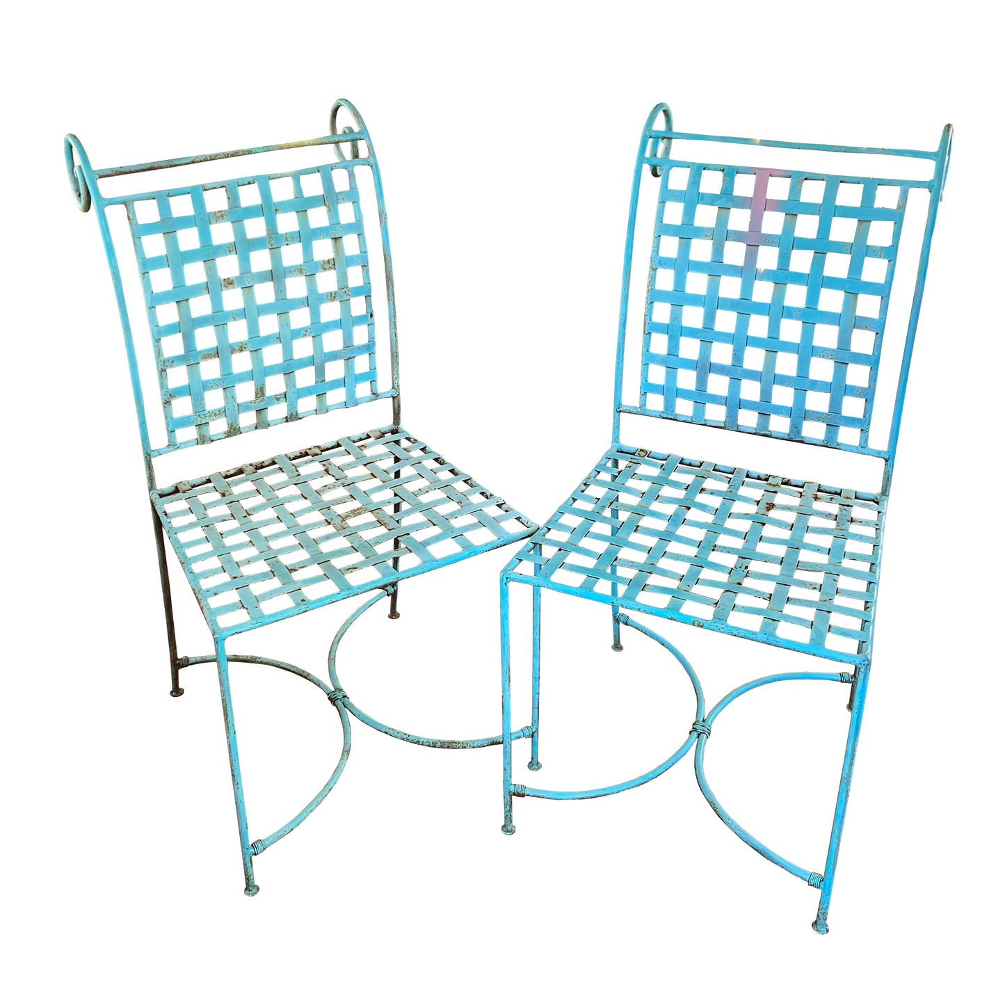 Italian Mid-Century Wrought Iron Patio Chairs, Attributed to Salterini - A Pair