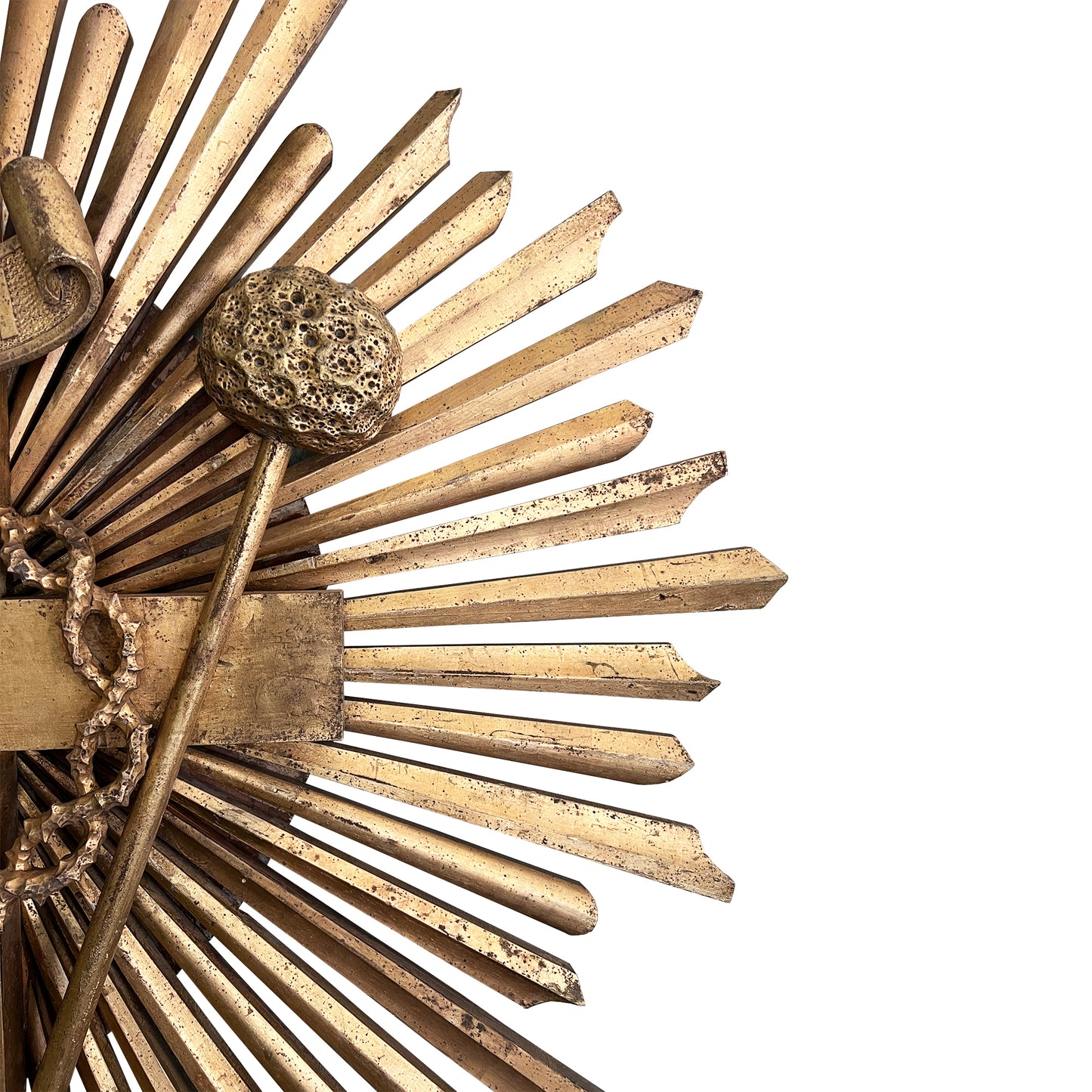 Monumental Spanish Colonial Giltwood Sunburst Reliquary Cross, New Mexico 1700s