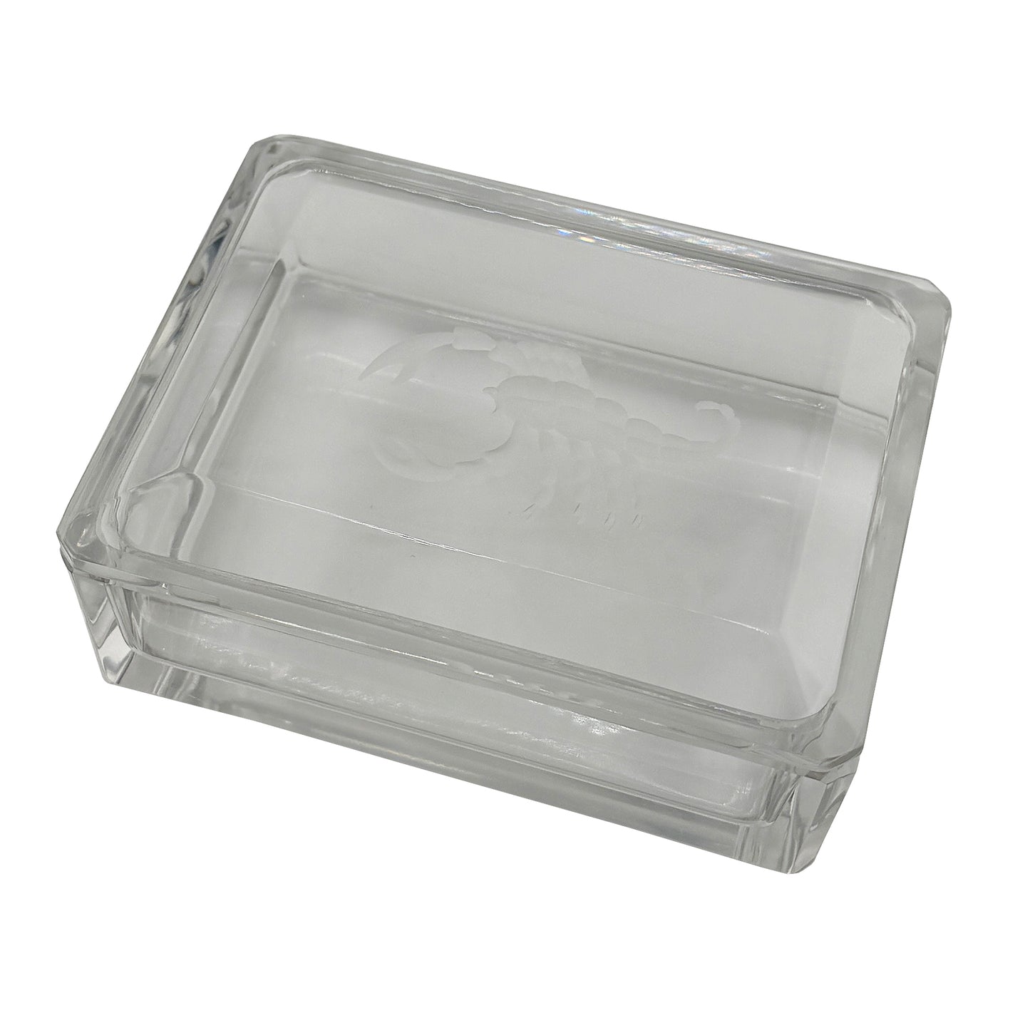 Val Saint Lambert Crystal Scorpion Covered Box, Belgian Zodiac Box - Signed