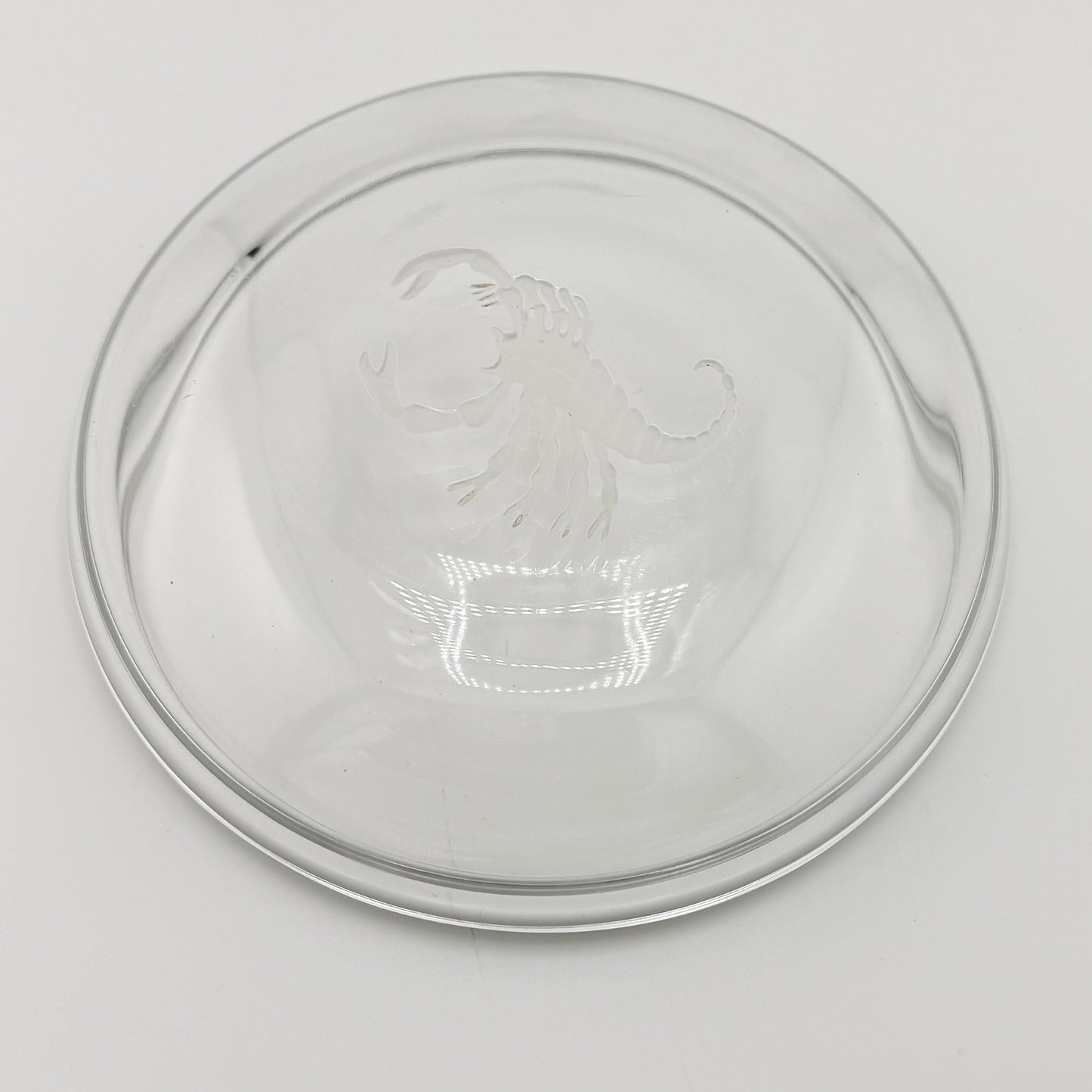 Val Saint Lambert Crystal Scorpio Dish or Ashtray with Etched Scorpion Motif