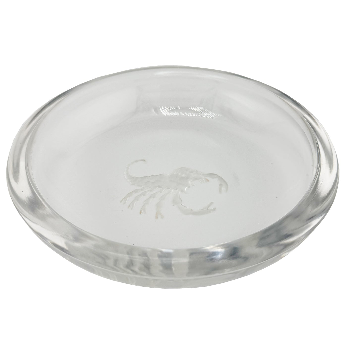 Val Saint Lambert Crystal Scorpio Dish or Ashtray with Etched Scorpion Motif
