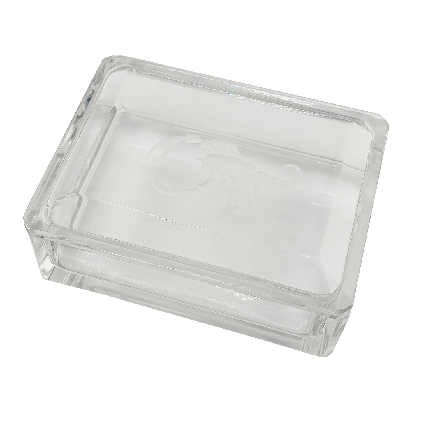 Val Saint Lambert Crystal Scorpion Covered Box, Belgian Zodiac Box - Signed