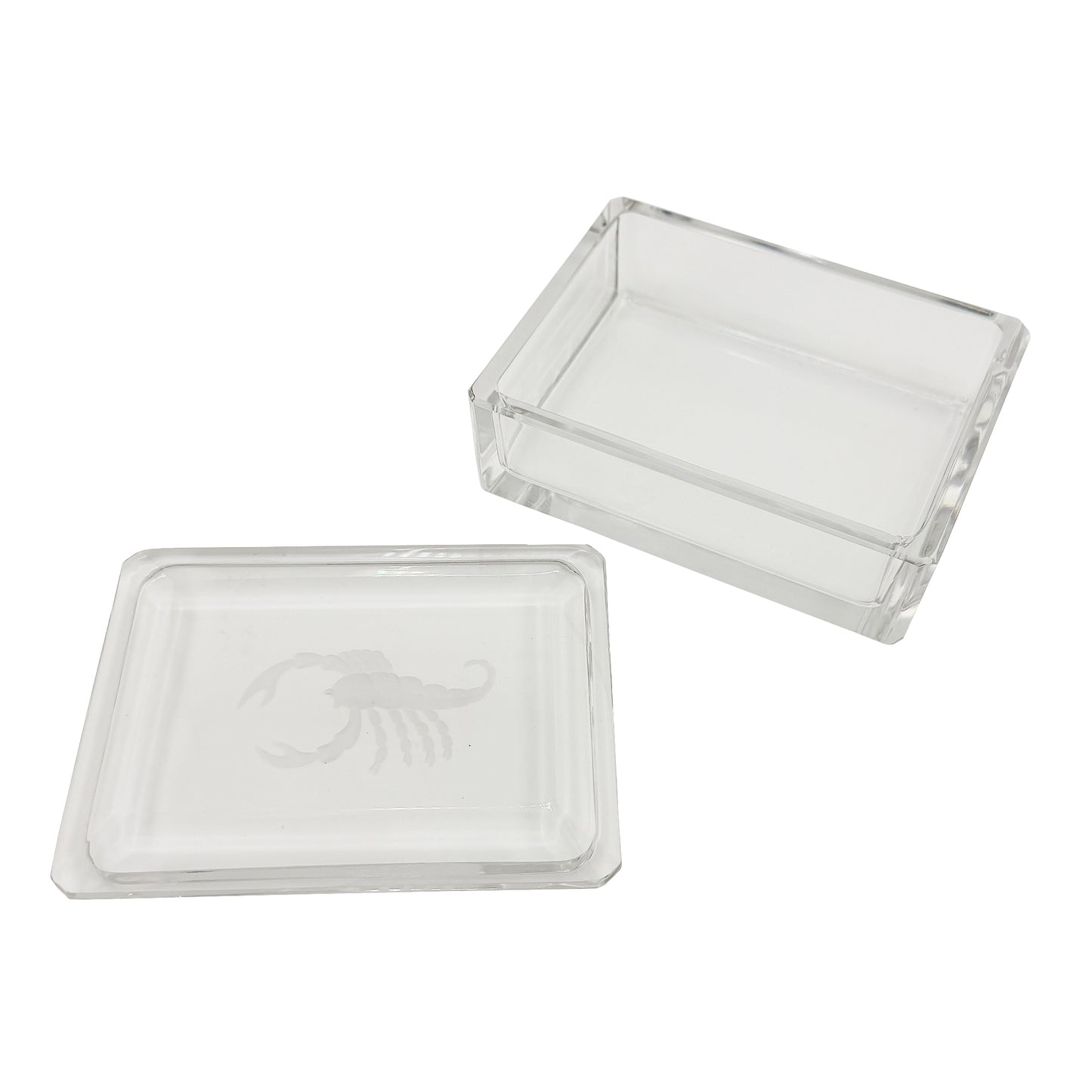 Val Saint Lambert Crystal Scorpion Covered Box, Belgian Zodiac Box - Signed
