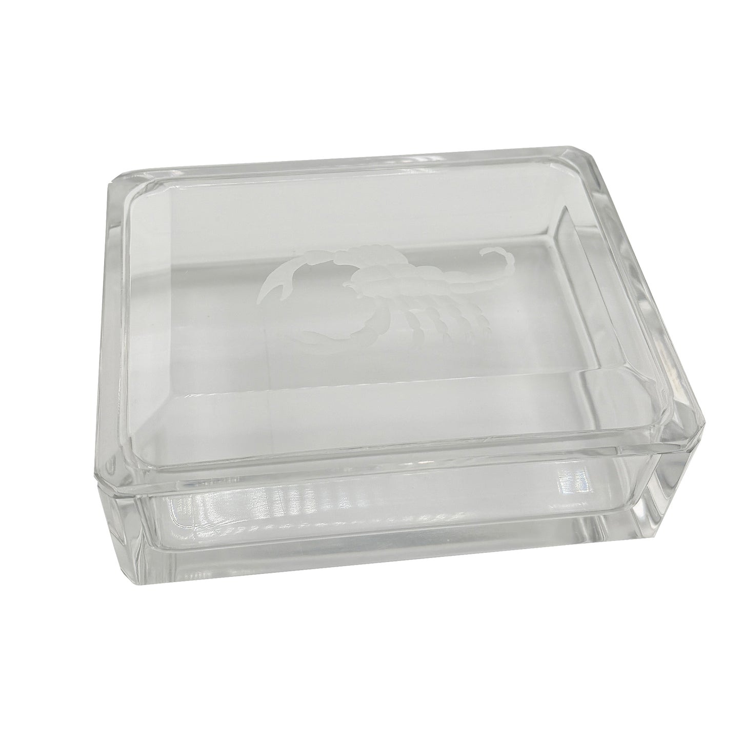 Val Saint Lambert Crystal Scorpion Covered Box, Belgian Zodiac Box - Signed