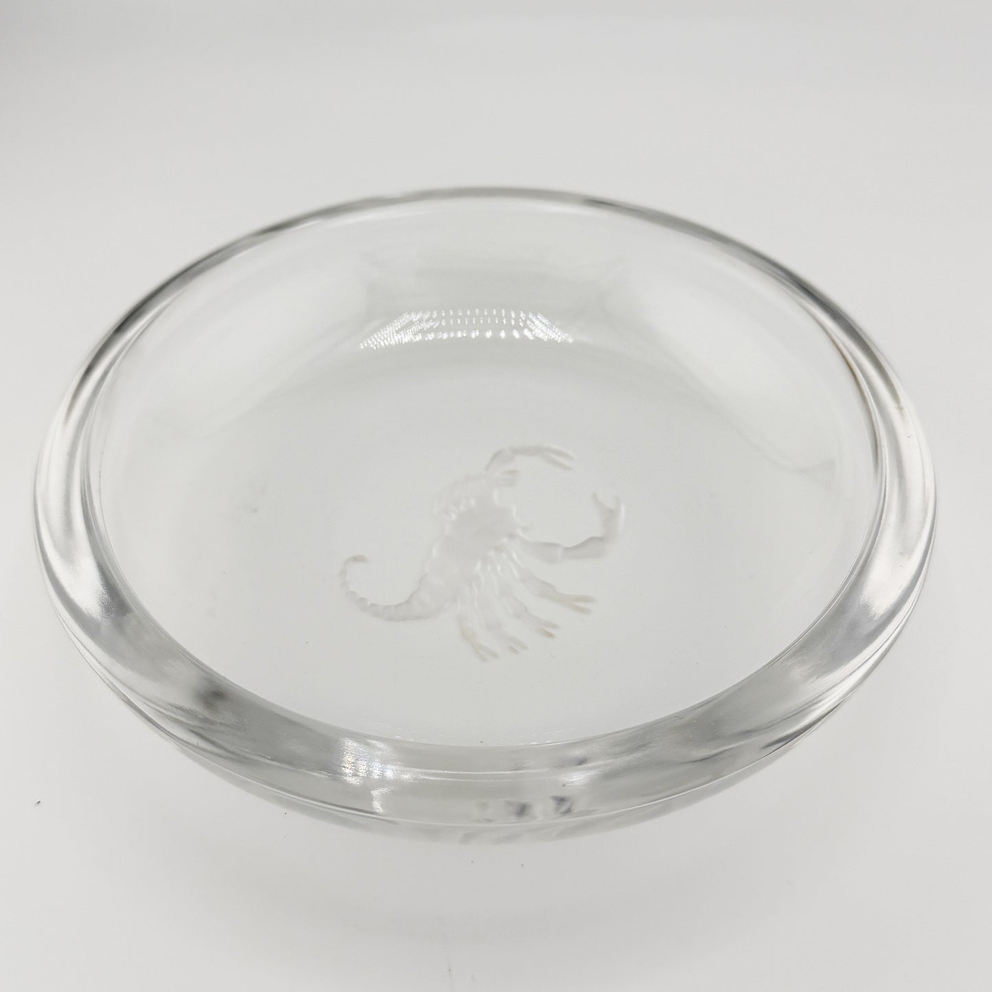 Val Saint Lambert Crystal Scorpio Dish or Ashtray with Etched Scorpion Motif