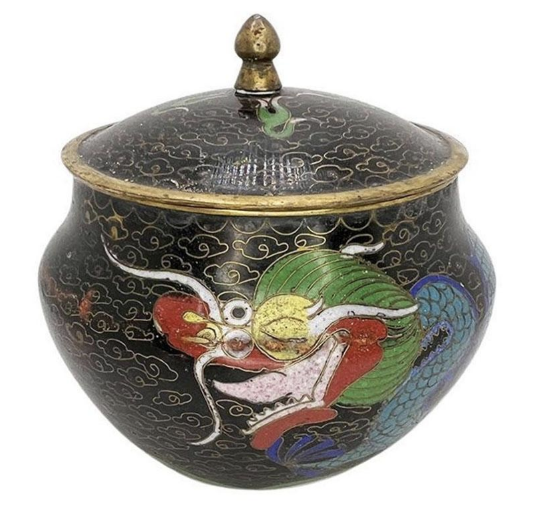 Colorful Black Cloisonné Dragon Ware Jar with Lid - Late Qing Dynasty