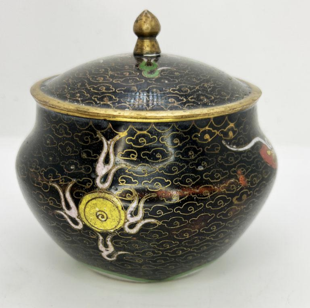 Colorful Black Cloisonné Dragon Ware Jar with Lid - Late Qing Dynasty