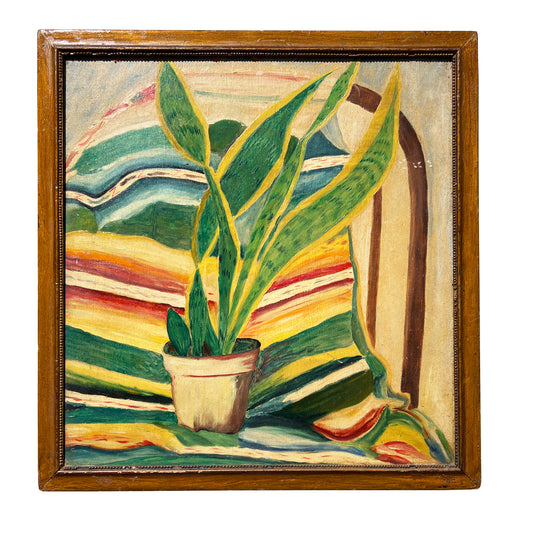 Southwestern Still Life Painting with Serape and Snake Plant - Signed Santa Fe
