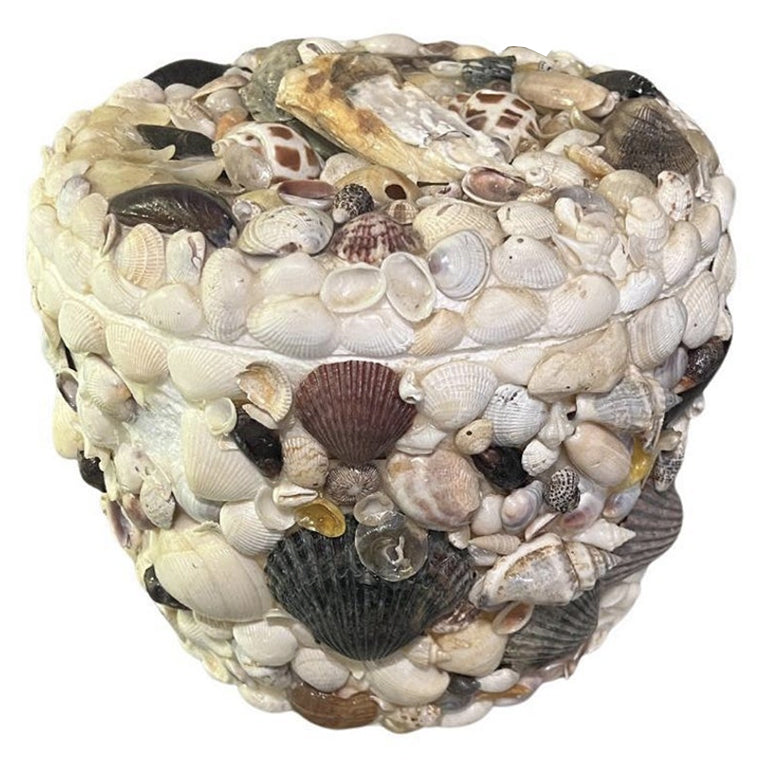 Coastal Sea Shell Encrusted Ice Bucket with Lid - 1970s