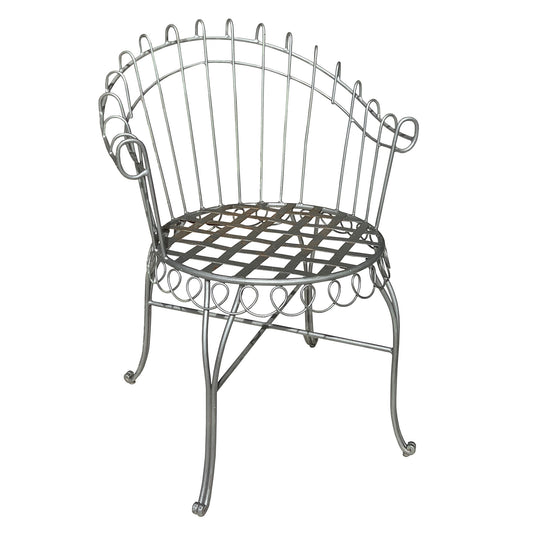 French Wrought Iron Garden Chair in the Style of Salterini in Silver