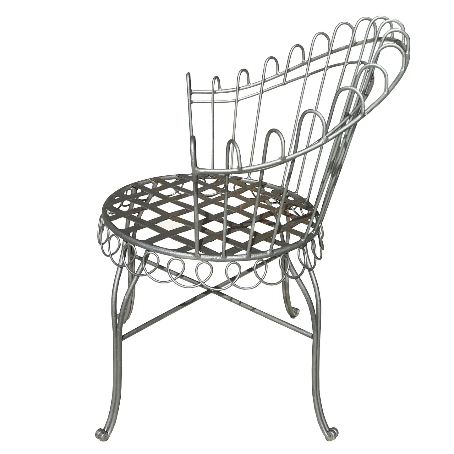 French Wrought Iron Garden Chair in the Style of Salterini in Silver