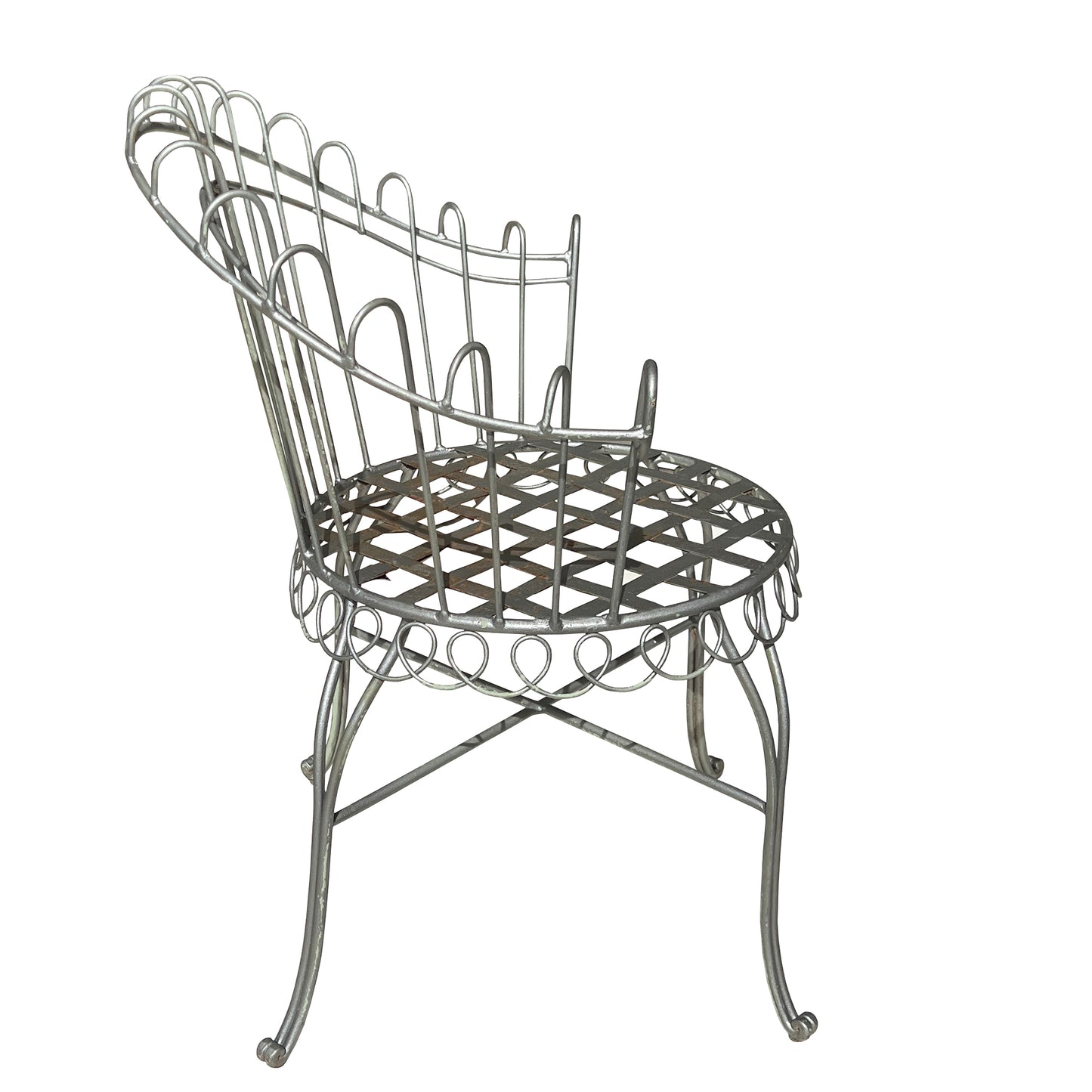 French Wrought Iron Garden Chair in the Style of Salterini in Silver
