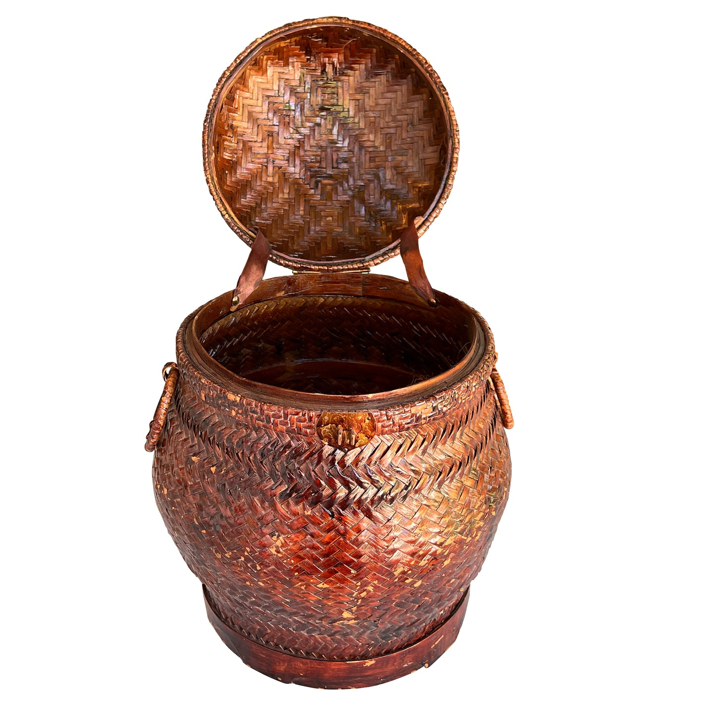Antique Southeast Asian Lacquered Woven Wedding or Rice Basket with Brass Lock