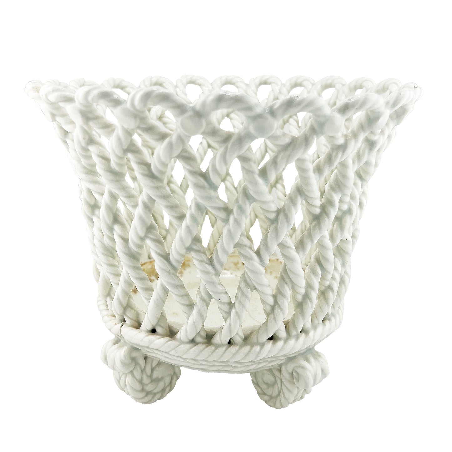 Spanish Glazed Rope Basket Cachepot with Knot Feet - 20th Century