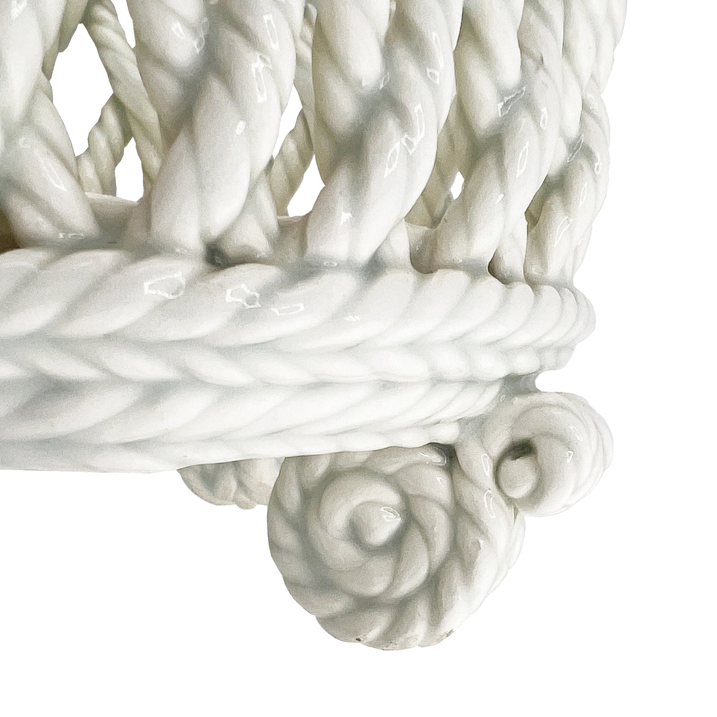 Spanish Glazed Rope Basket Cachepot with Knot Feet - 20th Century