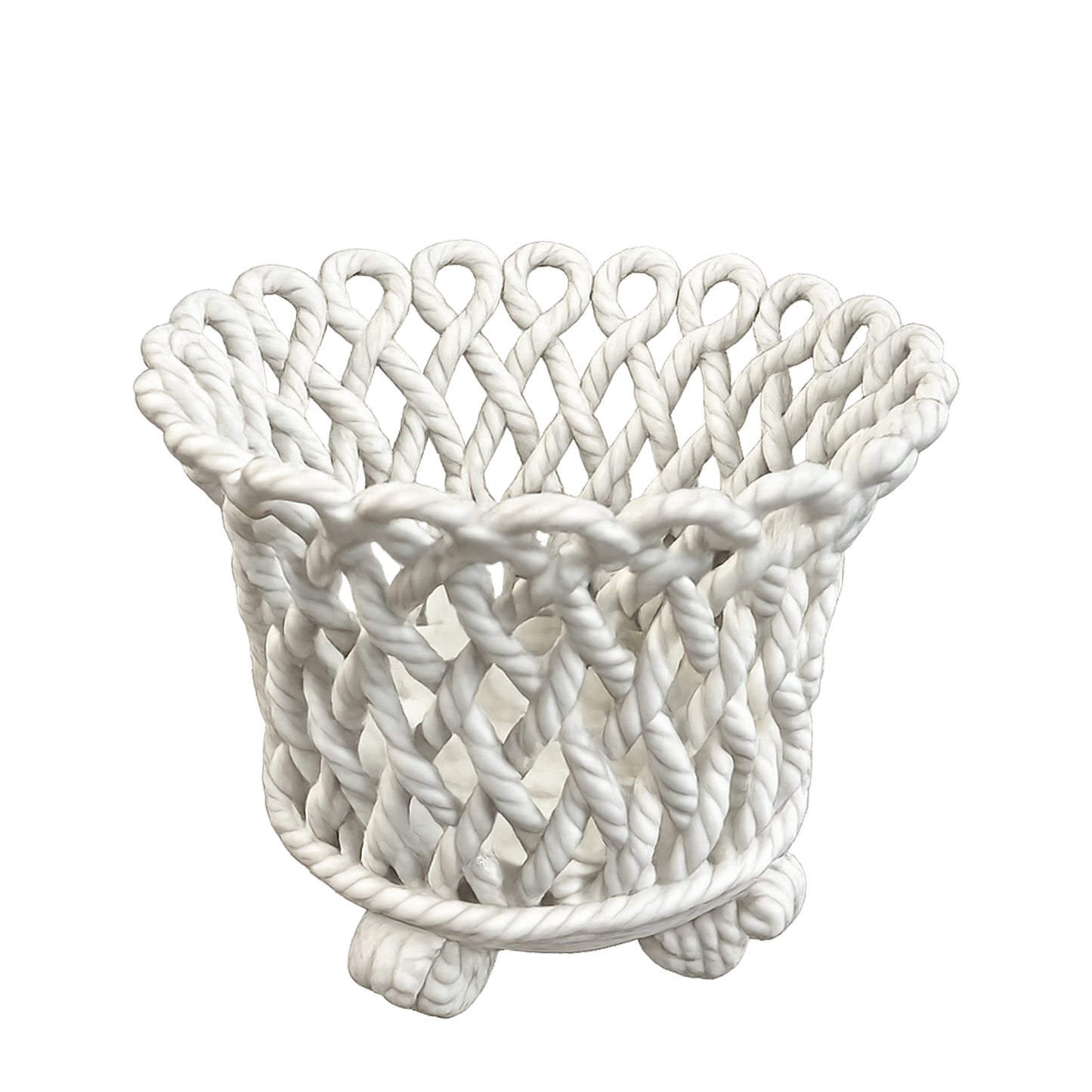 Spanish Glazed Rope Basket Cachepot with Knot Feet - 20th Century