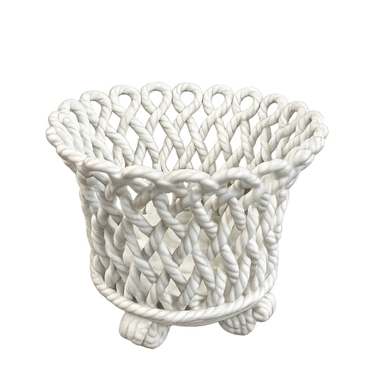 Spanish Glazed Rope Basket Cachepot with Knot Feet - 20th Century