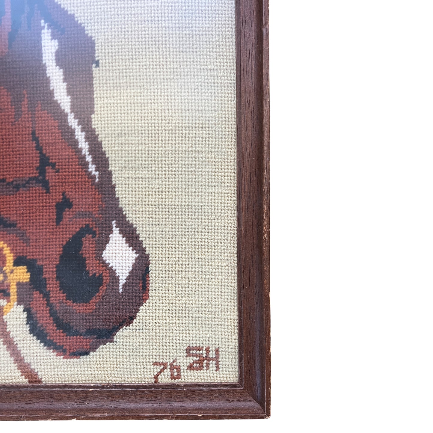 Framed Vintage Equestrian Needlepoint Horse Portrait, Signed & Dated 1978