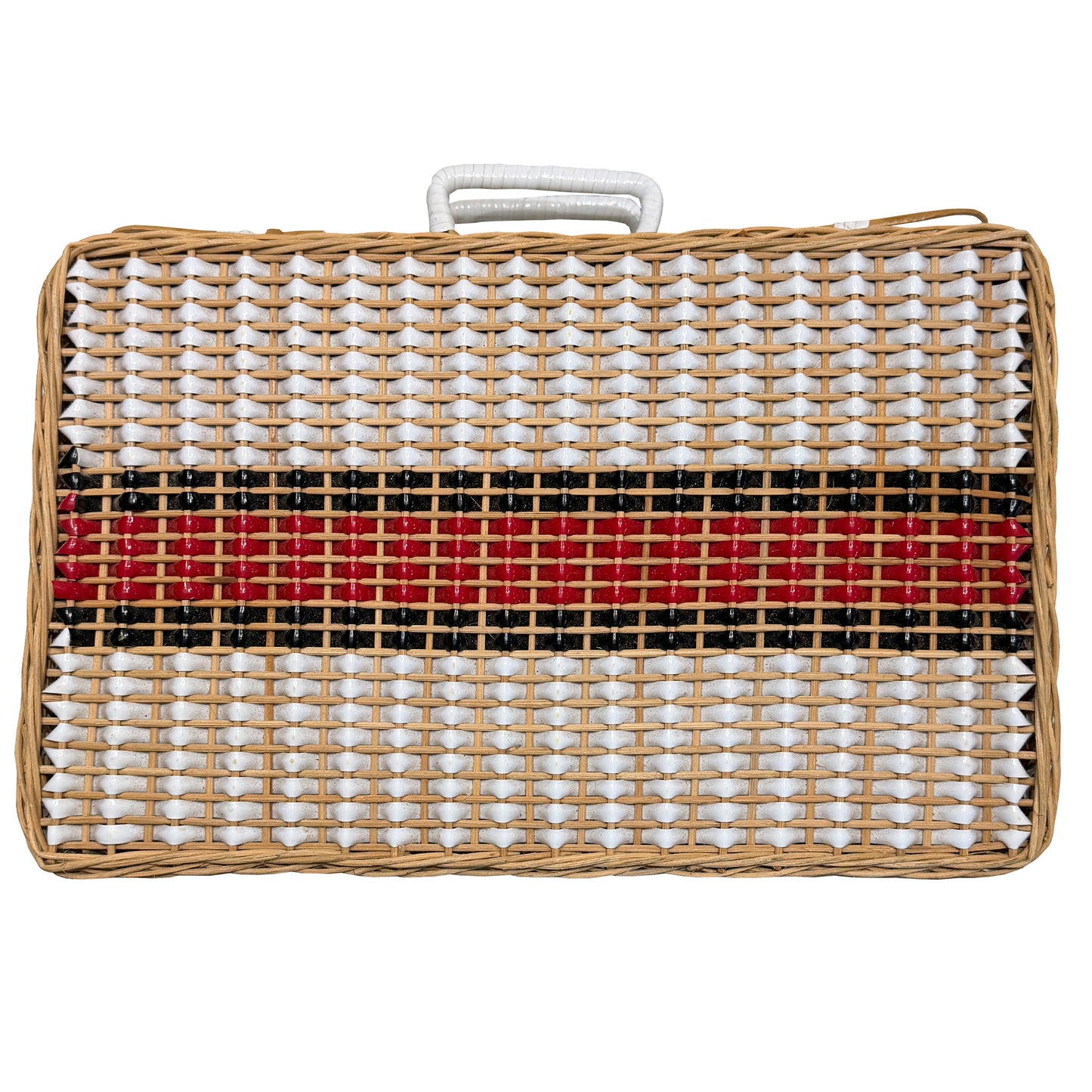Vintage Gucci Inspired Bamboo Wicker Picnic Basket Case with Red, Black and White Striped Weave