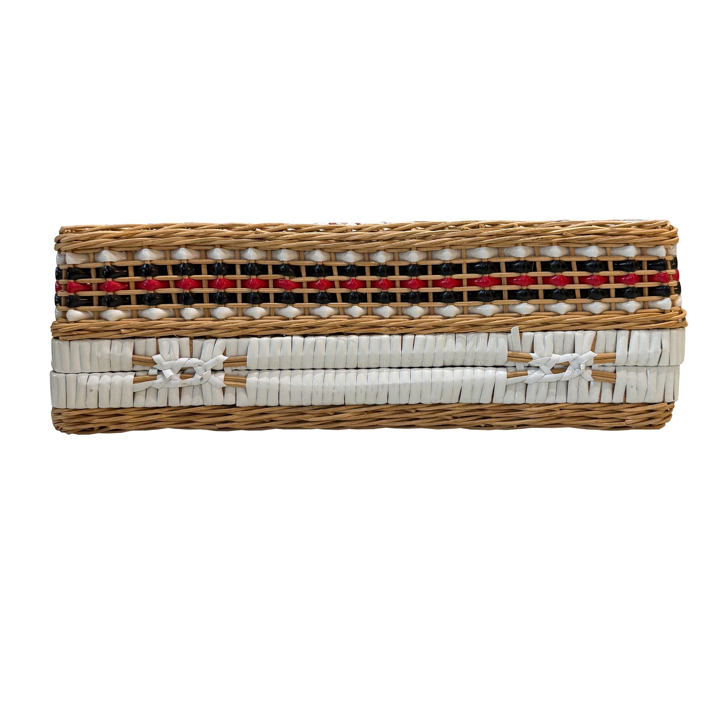 Vintage Gucci Inspired Bamboo Wicker Picnic Basket Case with Red, Black and White Striped Weave