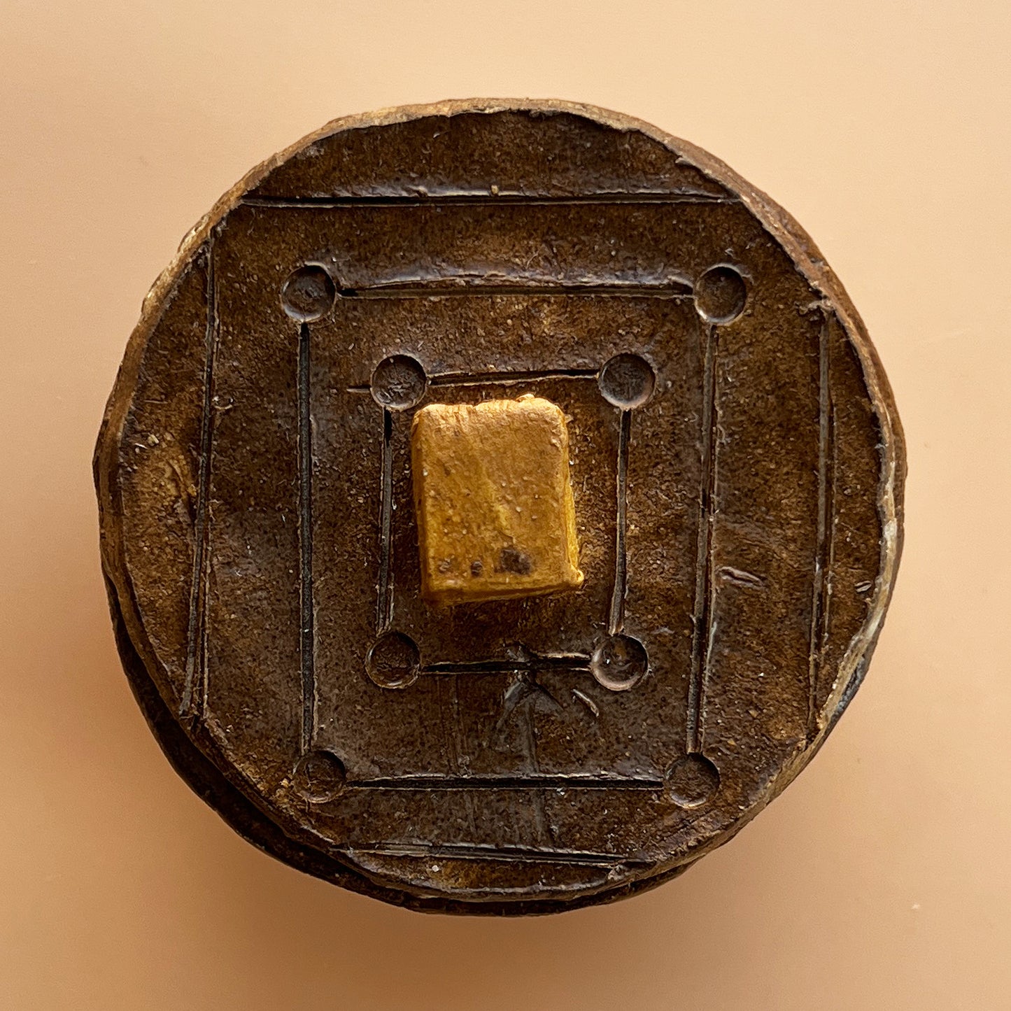 Round Primitive Ceramic Decorative Trinket Studio Pottery Dish with Lid in Brown