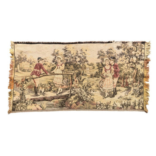 Vintage French Aubusson Style Pastoral Courtship Jacquard Tapestry