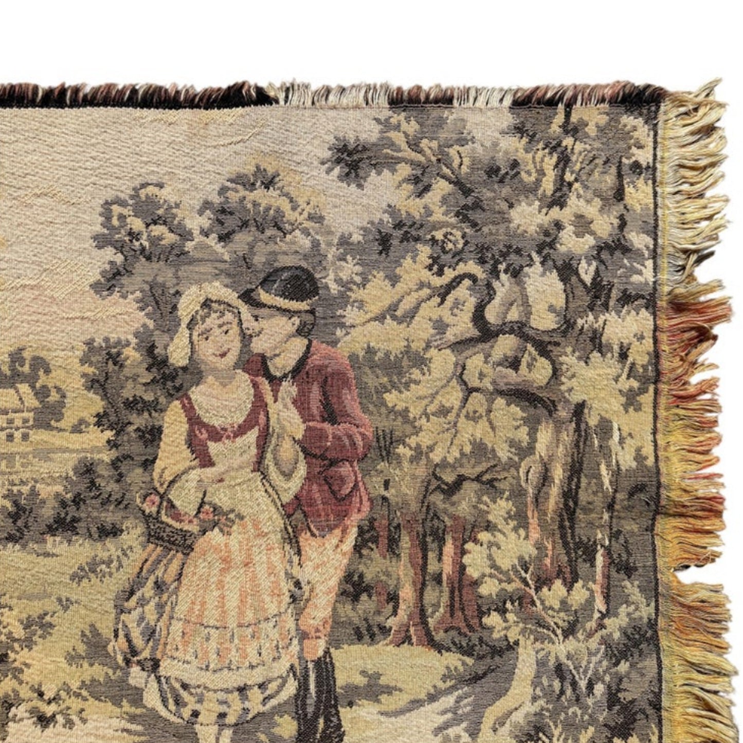 Vintage French Aubusson Style Pastoral Courtship Jacquard Tapestry
