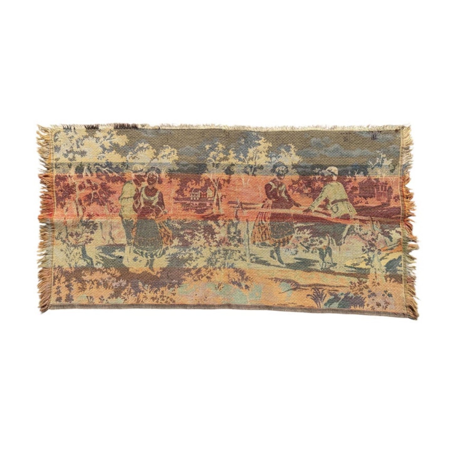Vintage French Aubusson Style Pastoral Courtship Jacquard Tapestry