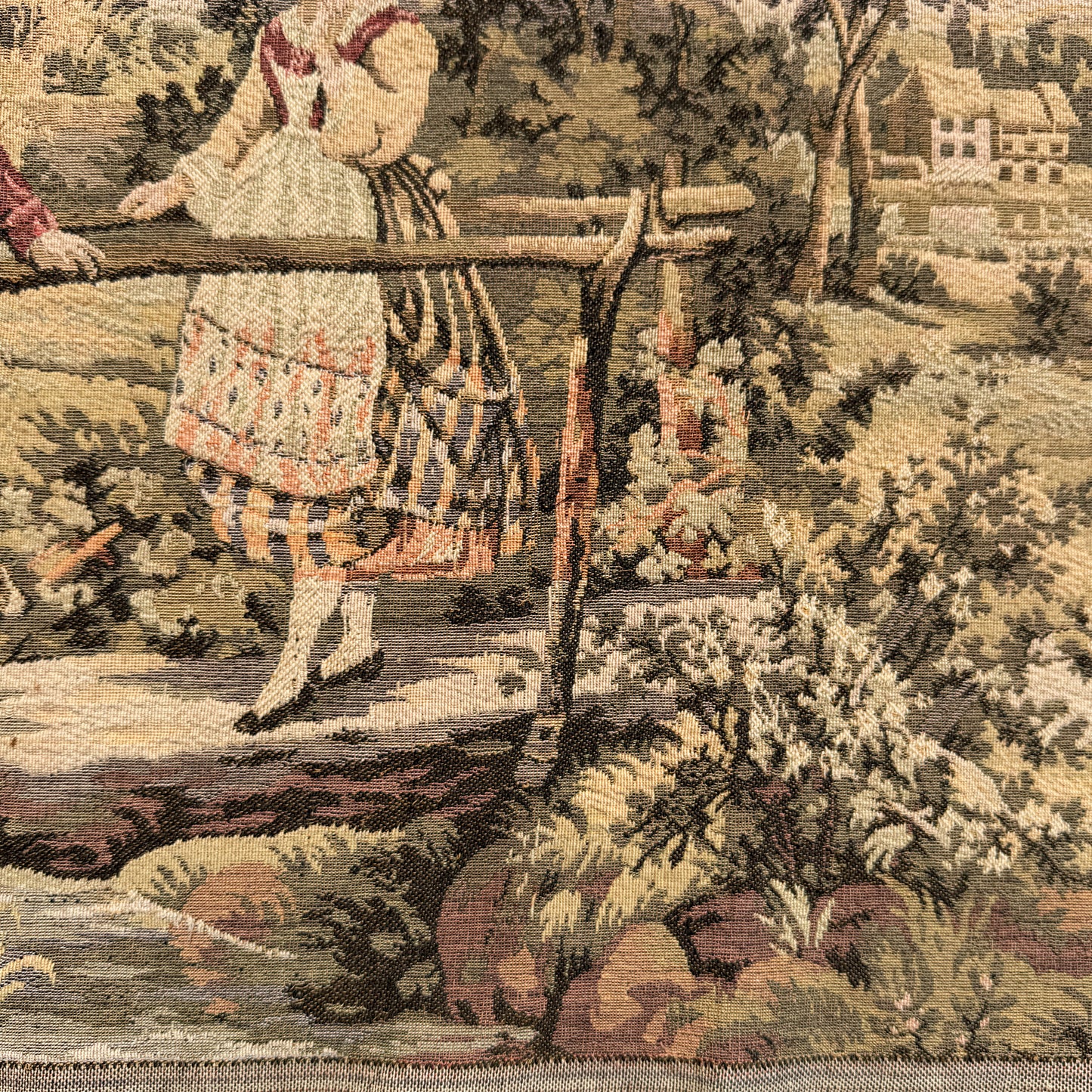 Vintage French Aubusson Style Pastoral Courtship Jacquard Tapestry