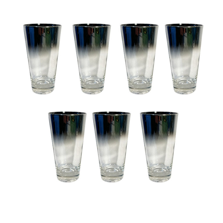 Dorothy Thorpe Silver Fade Banded Lusterware Barware Cocktail Glasses Set of 15