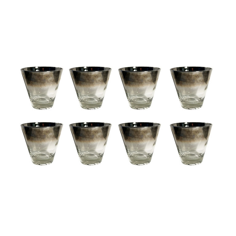 Dorothy Thorpe Silver Fade Banded Lusterware Barware Cocktail Glasses Set of 15