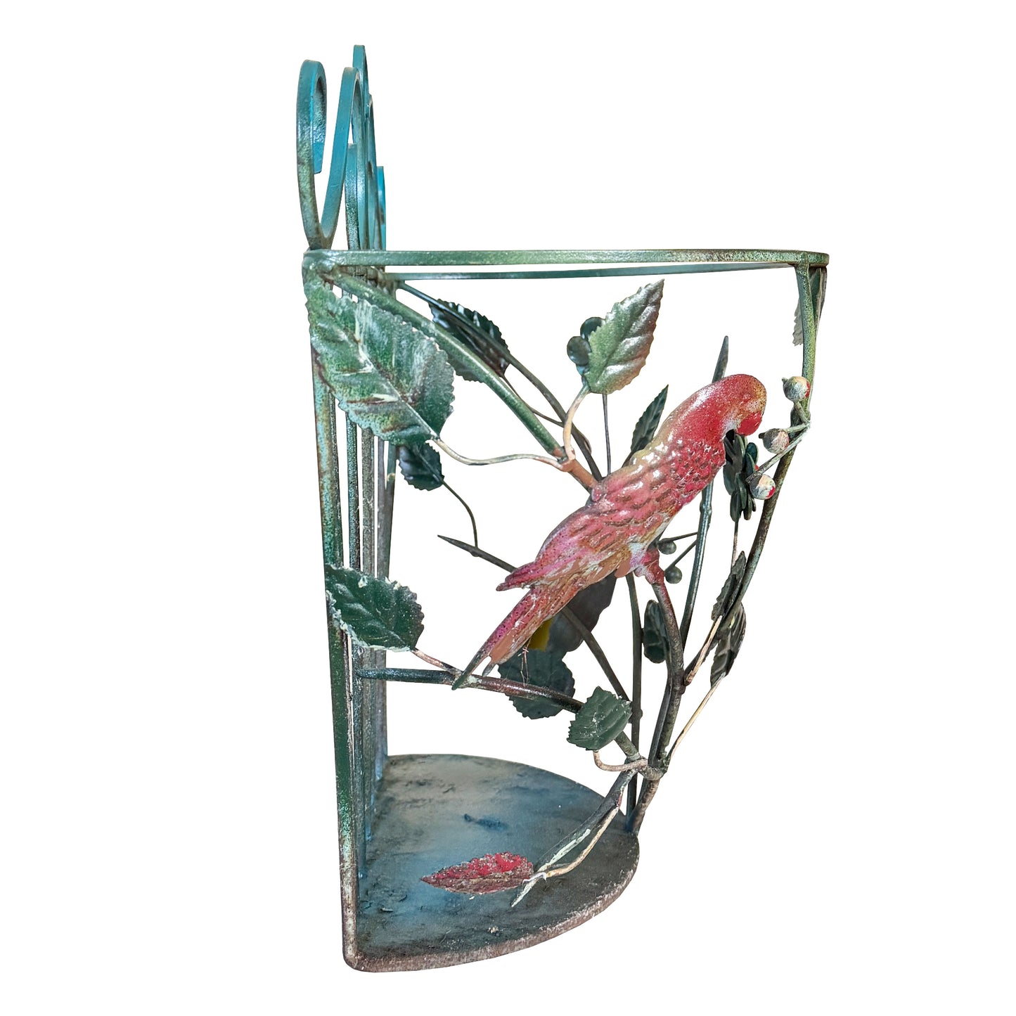 Vintage European Tole Bird and Floral Wall Planter or Magazine Rack - circa 1960