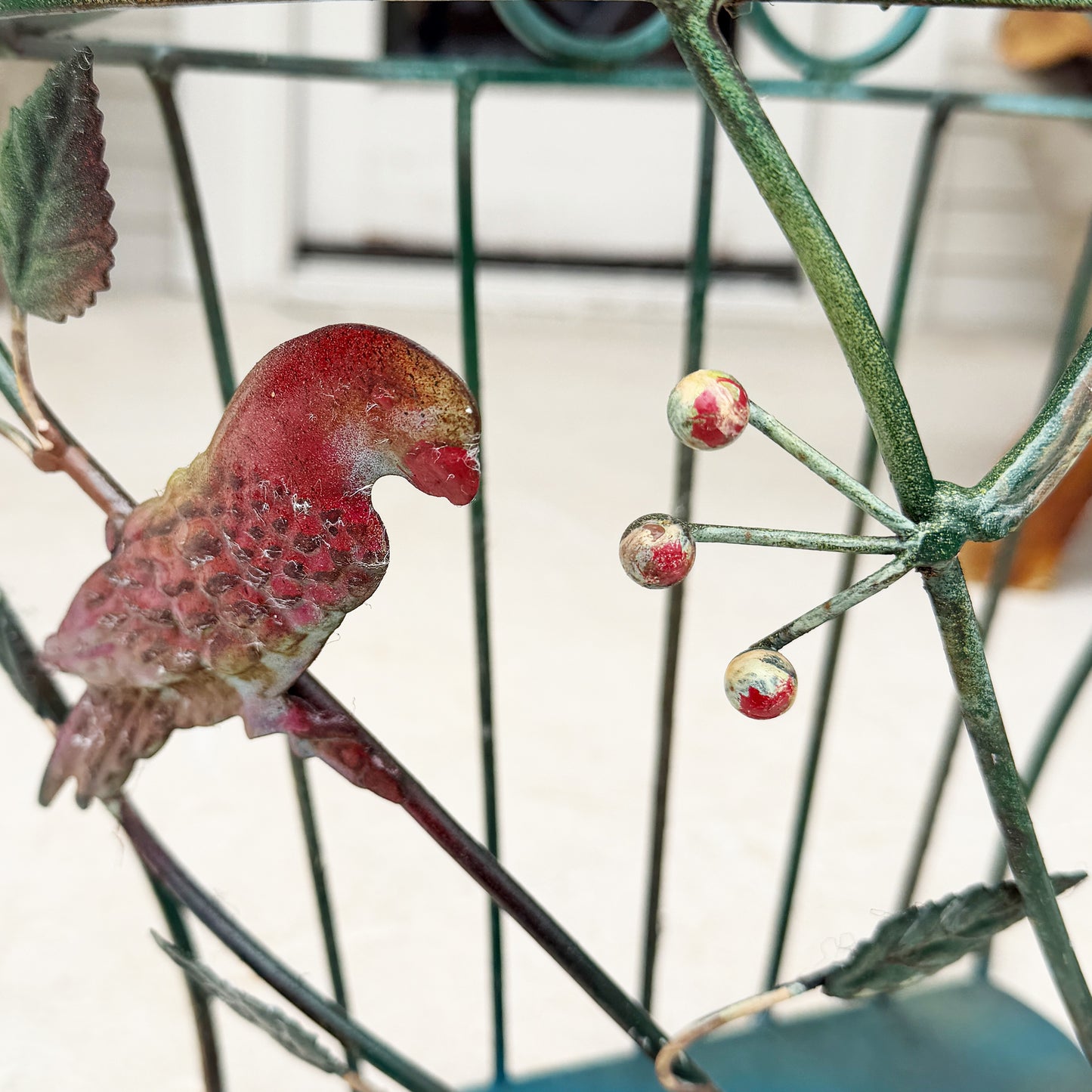 Vintage European Tole Bird and Floral Wall Planter or Magazine Rack - circa 1960