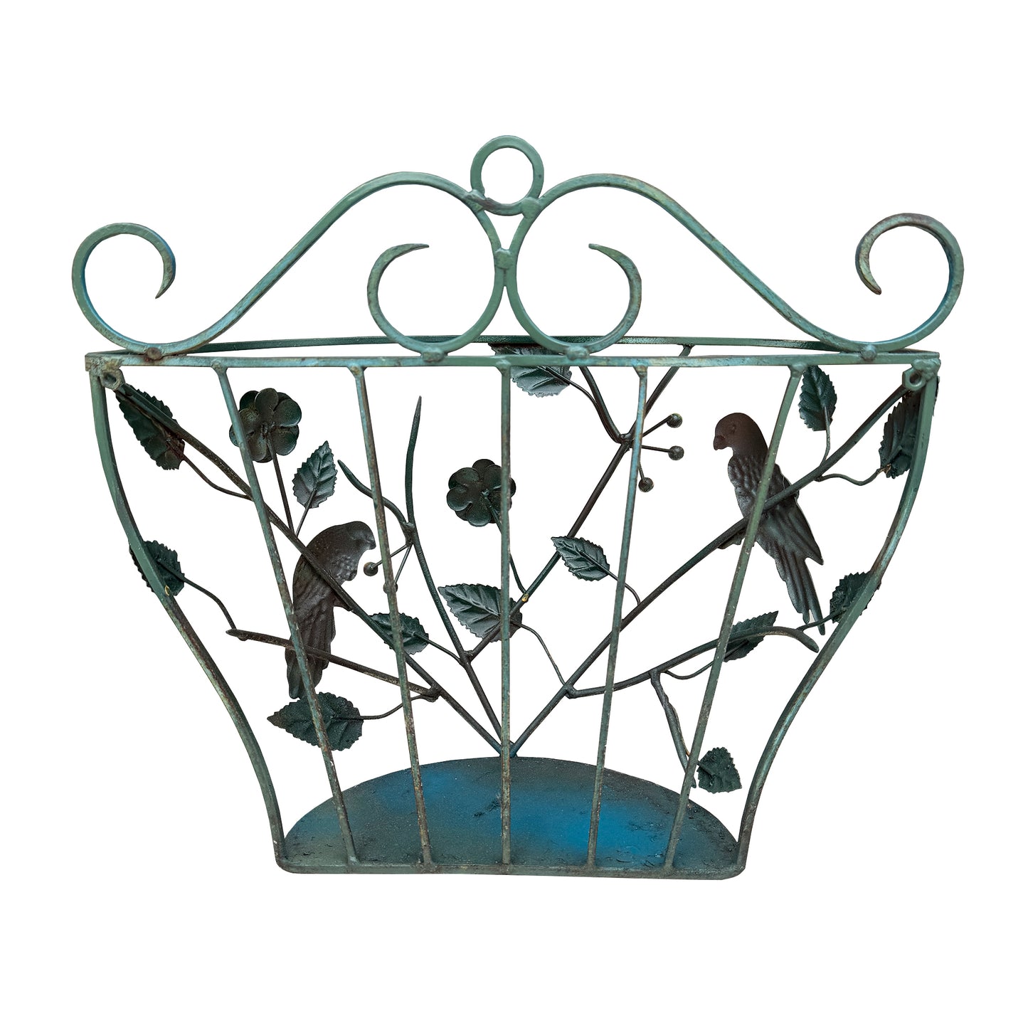 Vintage European Tole Bird and Floral Wall Planter or Magazine Rack - circa 1960