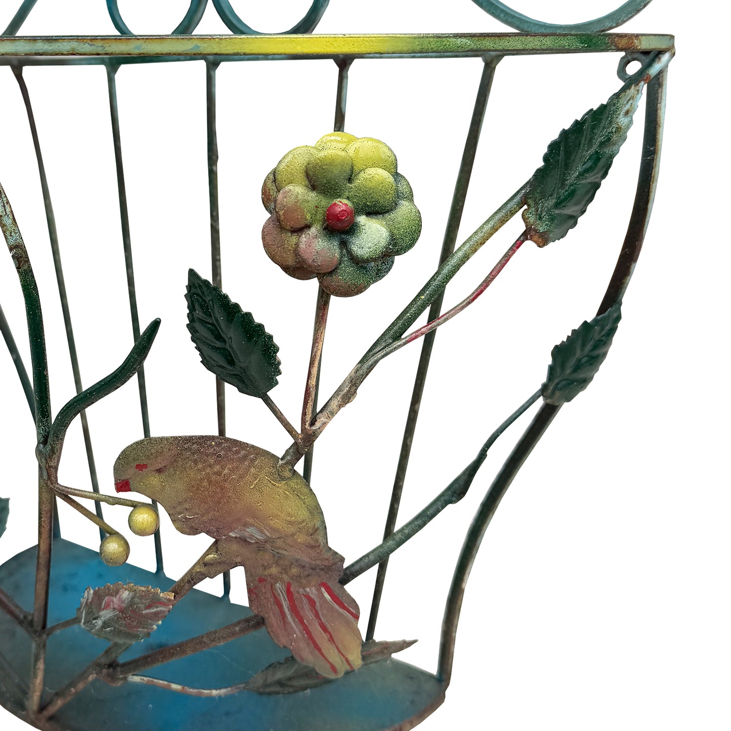 Vintage European Tole Bird and Floral Wall Planter or Magazine Rack - circa 1960
