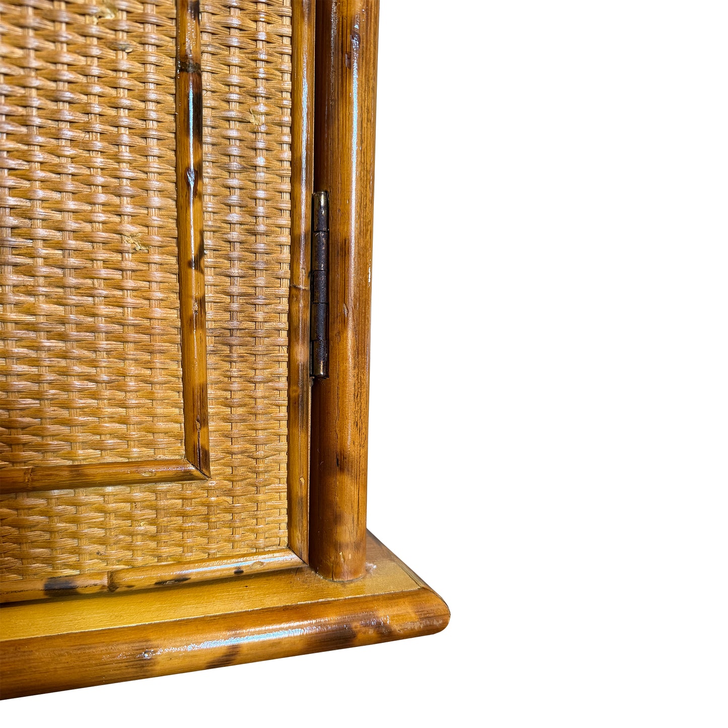 Vintage Tortoise or Scorched Bamboo Woven Rattan Two-Door Wall Cabinet, 1970s
