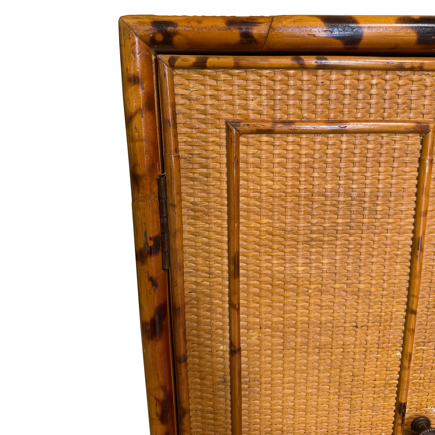 Vintage Tortoise or Scorched Bamboo Woven Rattan Two-Door Wall Cabinet, 1970s