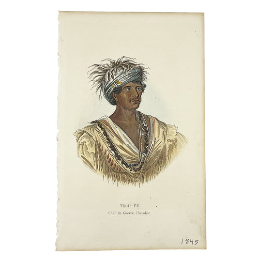 Antique Hand-Colored Engraving Tuch-ee Cherokee Chief After Catlin c 1845