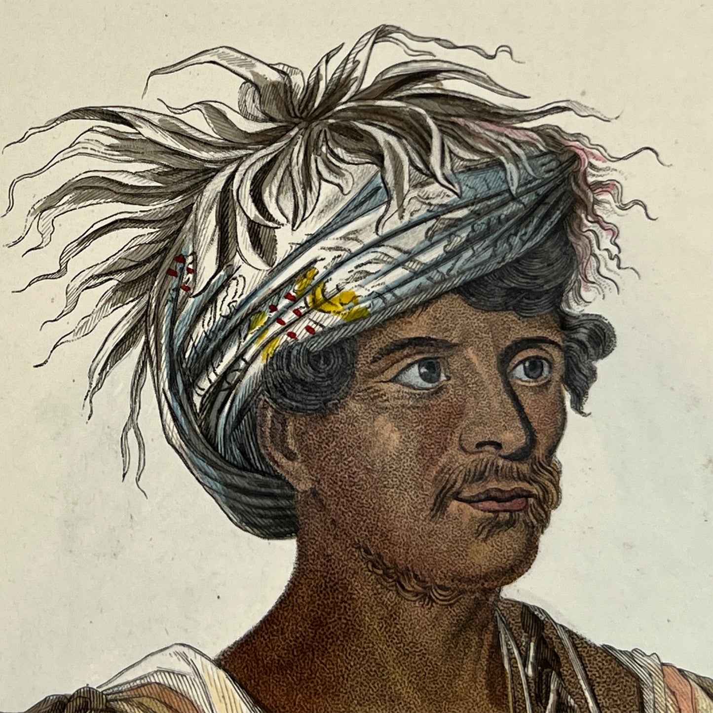 Antique Hand-Colored Engraving Tuch-ee Cherokee Chief After Catlin c 1845