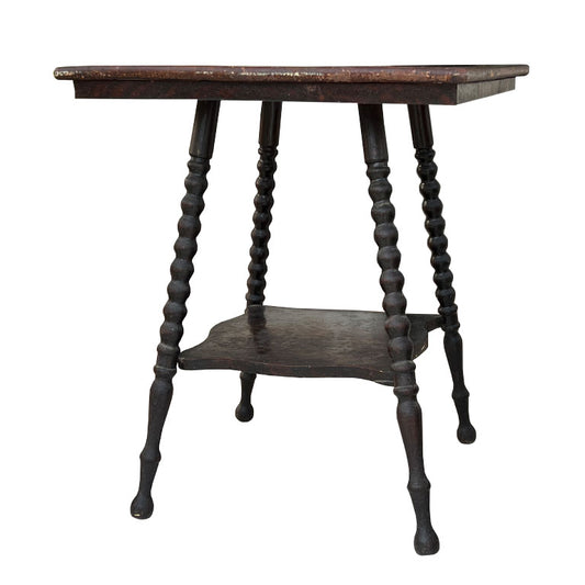 American Classical Bobbin Leg Wood 2-Tier Turned Leg Side Table, 19th Century