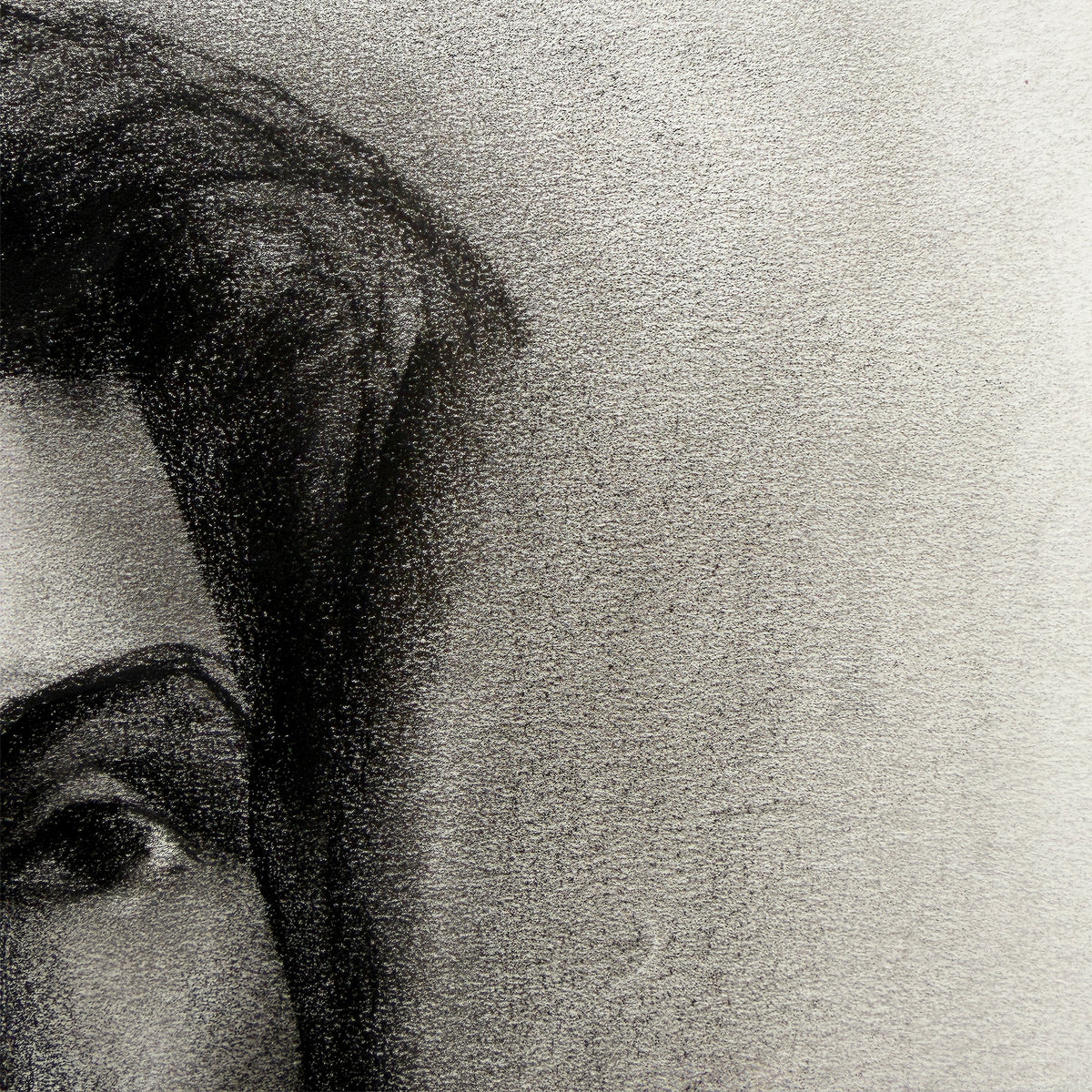 Black and White Charcoal Portrait Drawing of a Woman with Dark Hair - Signed